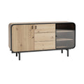 Modern Wooden Sideboard with Glass Doors and Storage Drawers